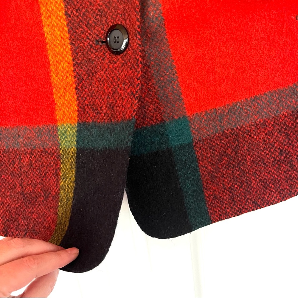 Vintage 70s 80s Rainbow Colorful Plaid Poncho Jacket Medium Short Soft Buttons - Picture 4 of 13